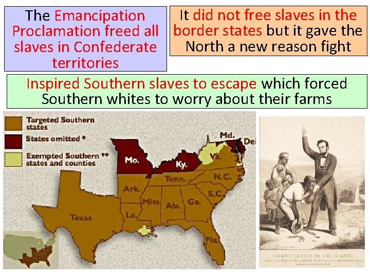 It did not free slaves in the The Emancipation Proclamation freed all border states