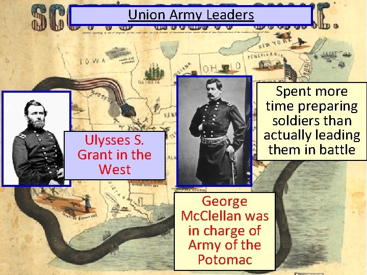 Union Army Leaders Ulysses S. Grant in the West Spent more time preparing soldiers