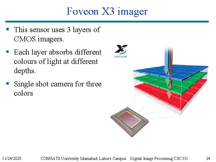 Foveon X 3 imager § This sensor uses 3 layers of CMOS imagers. §