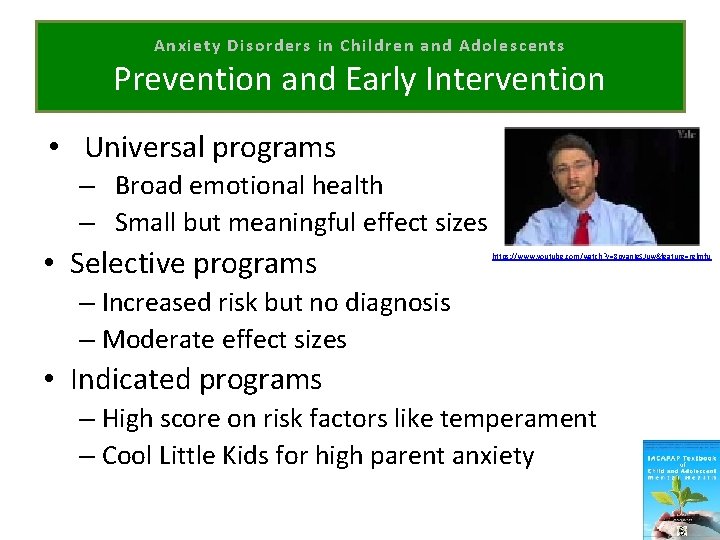 Anxiety Disorders in Children and Adolescents Prevention and Early Intervention • Universal programs –