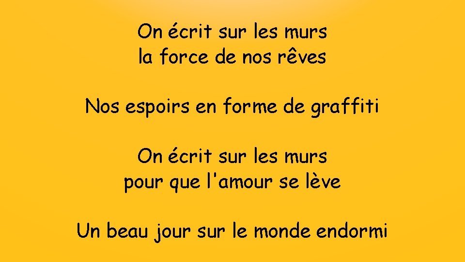 On écrit sur les murs la force de nos rêves Nos espoirs en forme