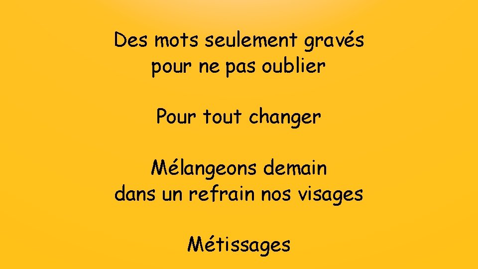 Des mots seulement gravés pour ne pas oublier Pour tout changer Mélangeons demain dans