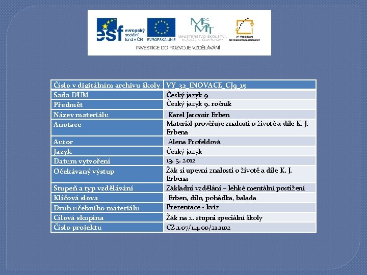 Číslo v digitálním archivu školy Sada DUM Předmět Název materiálu Anotace Autor Jazyk Datum