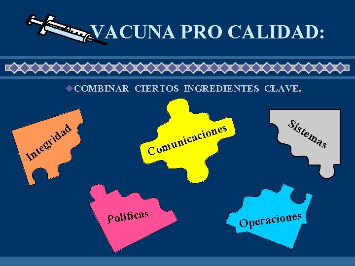 VACUNA PRO CALIDAD: u. COMBINAR CIERTOS INGREDIENTES CLAVE. In s e n o ci