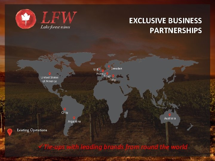 EXCLUSIVE BUSINESS PARTNERSHIPS U. K Sweden Existing Operations üTie-ups with leading brands from round