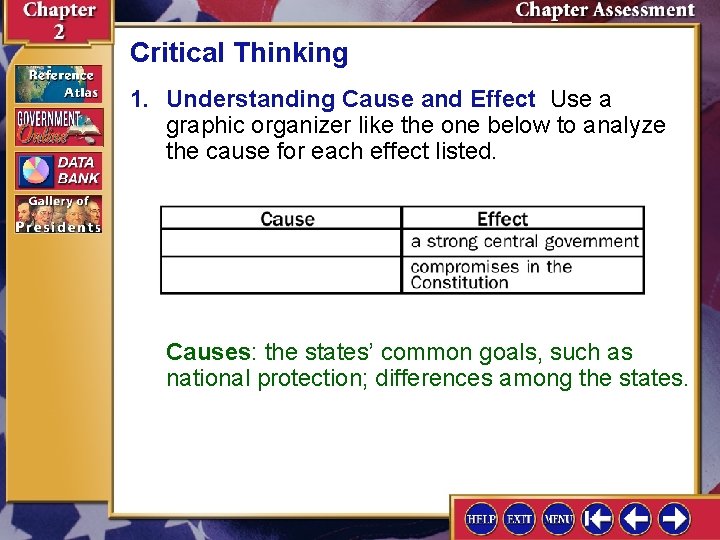 Critical Thinking 1. Understanding Cause and Effect Use a graphic organizer like the one