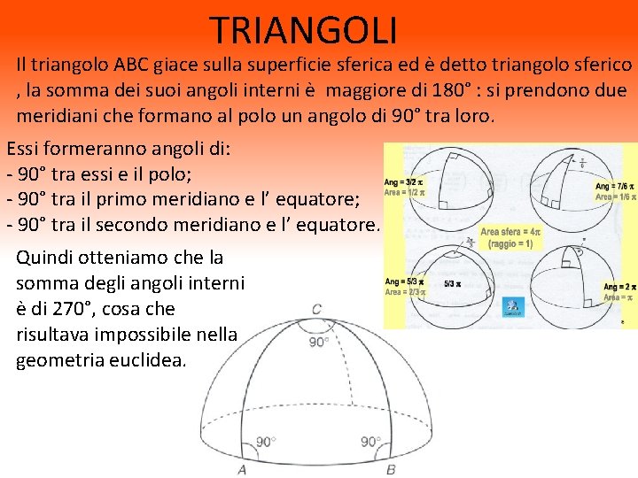 TRIANGOLI Il triangolo ABC giace sulla superficie sferica ed è detto triangolo sferico ,