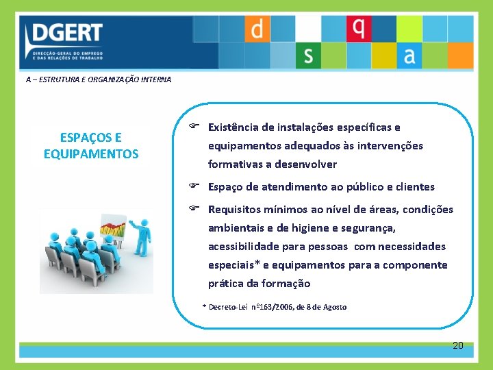 A – ESTRUTURA E ORGANIZAÇÃO INTERNA ESPAÇOS E EQUIPAMENTOS Existência de instalações específicas e