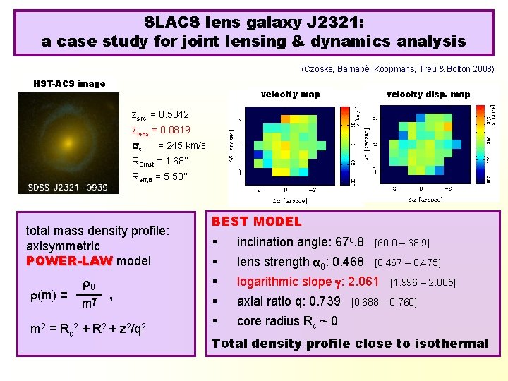 SLACS lens galaxy J 2321: a case study for joint lensing & dynamics analysis