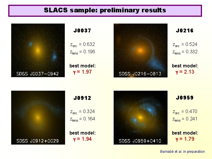 SLACS sample: preliminary results J 0037 J 0216 zsrc = 0. 632 zsrc =