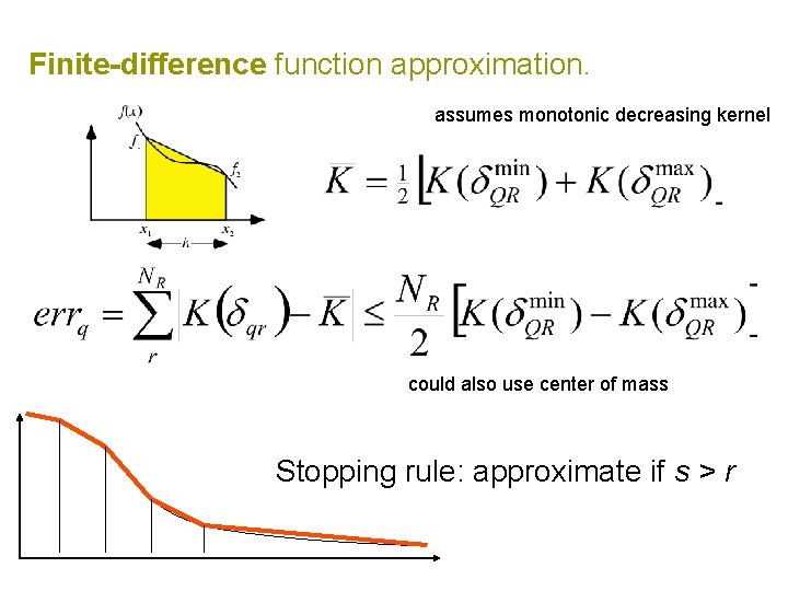 Finite-difference function approximation. assumes monotonic decreasing kernel could also use center of mass Stopping