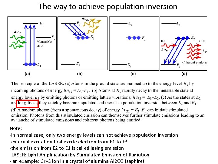 The way to achieve population inversion Note: -in normal case, only two energy levels