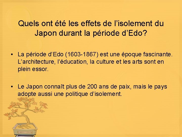 Quels ont été les effets de l’isolement du Japon durant la période d’Edo? •
