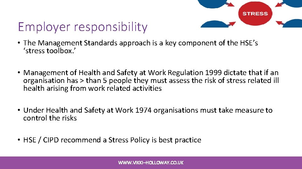 Employer responsibility • The Management Standards approach is a key component of the HSE’s Employer responsibility • The Management Standards approach is a key component of the HSE’s