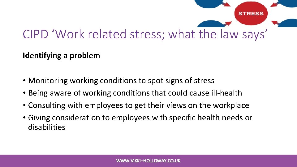 CIPD ‘Work related stress; what the law says’ Identifying a problem • Monitoring working CIPD ‘Work related stress; what the law says’ Identifying a problem • Monitoring working