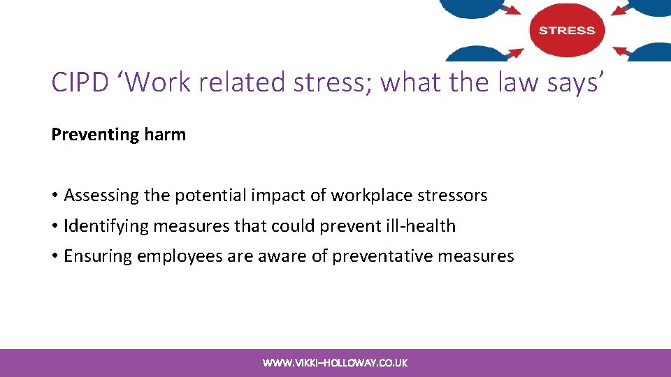 CIPD ‘Work related stress; what the law says’ Preventing harm • Assessing the potential CIPD ‘Work related stress; what the law says’ Preventing harm • Assessing the potential
