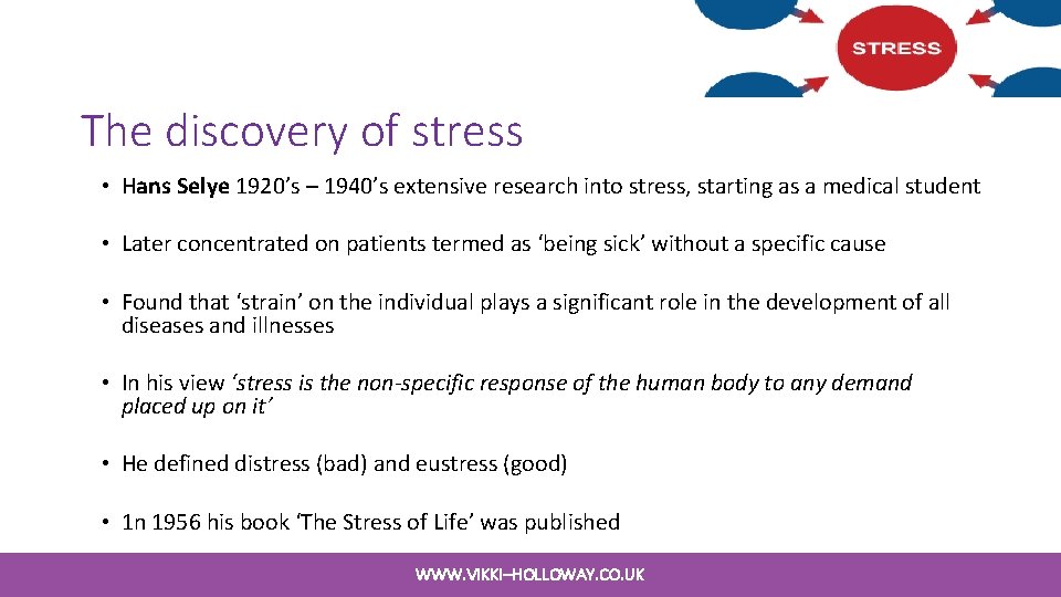 The discovery of stress • Hans Selye 1920’s – 1940’s extensive research into stress, The discovery of stress • Hans Selye 1920’s – 1940’s extensive research into stress,