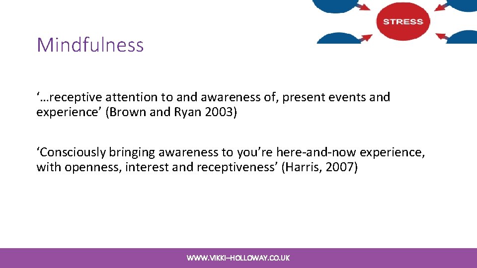 Mindfulness ‘…receptive attention to and awareness of, present events and experience’ (Brown and Ryan Mindfulness ‘…receptive attention to and awareness of, present events and experience’ (Brown and Ryan
