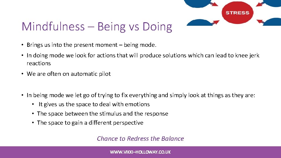 Mindfulness – Being vs Doing • Brings us into the present moment – being Mindfulness – Being vs Doing • Brings us into the present moment – being