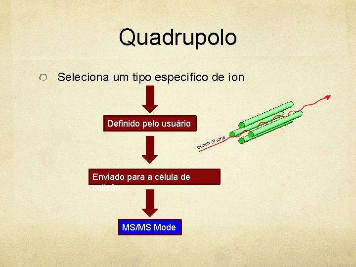 Quadrupolo Seleciona um tipo específico de íon Definido pelo usuário Enviado para a célula