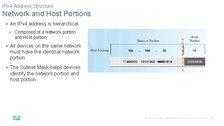 IPv 4 Address Structure Network and Host Portions § An IPv 4 address is