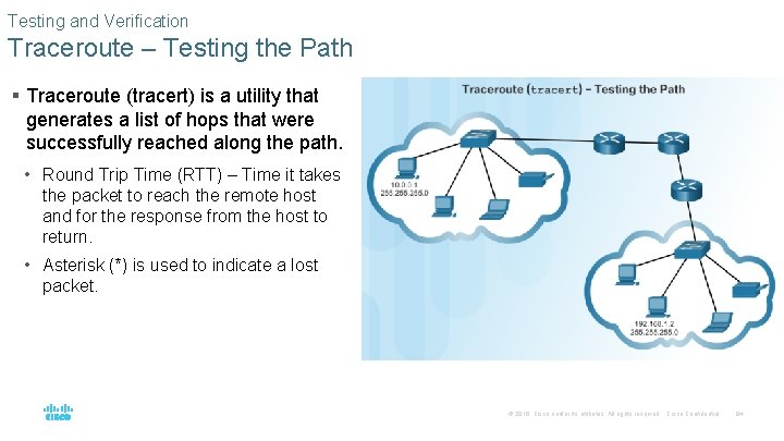 Testing and Verification Traceroute – Testing the Path § Traceroute (tracert) is a utility