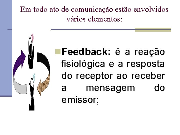 Em todo ato de comunicação estão envolvidos vários elementos: n. Feedback: é a reação