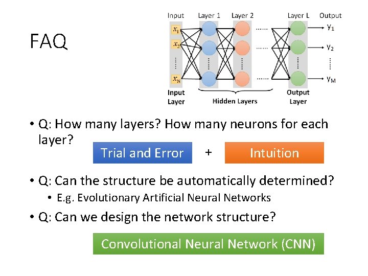 FAQ • Q: How many layers? How many neurons for each layer? Intuition Trial