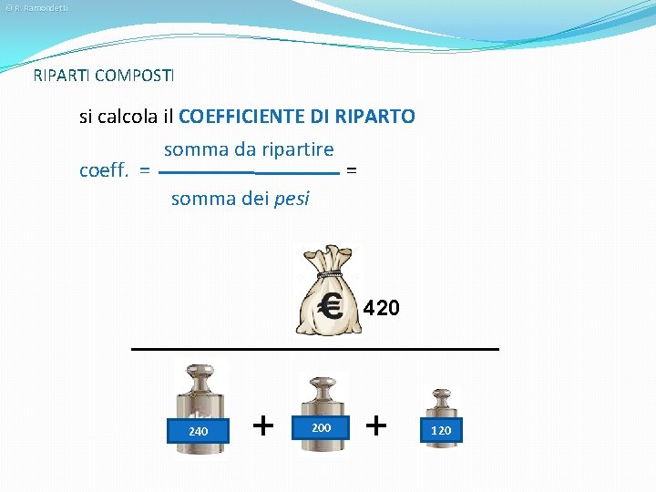 © R. Ramondetti RIPARTI COMPOSTI si calcola il COEFFICIENTE DI RIPARTO coeff. = somma