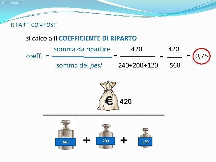 © R. Ramondetti RIPARTI COMPOSTI si calcola il COEFFICIENTE DI RIPARTO coeff. = somma