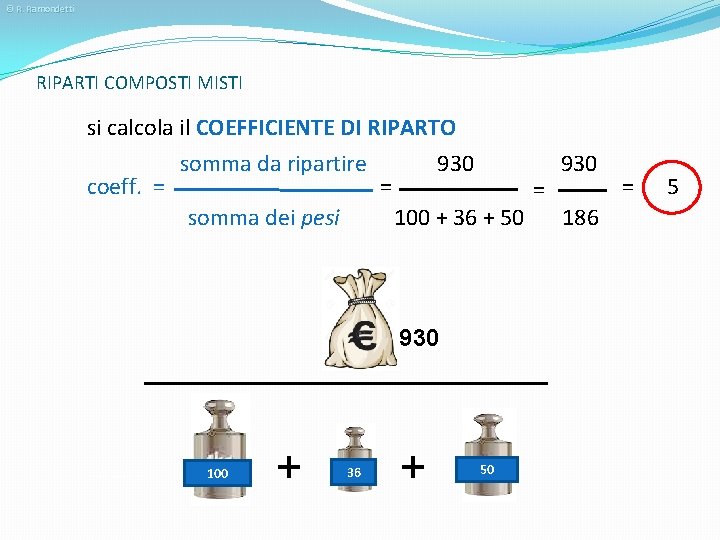 © R. Ramondetti RIPARTI COMPOSTI MISTI si calcola il COEFFICIENTE DI RIPARTO coeff. =