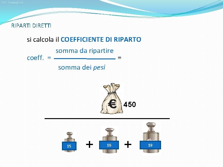 © R. Ramondetti RIPARTI DIRETTI si calcola il COEFFICIENTE DI RIPARTO coeff. = somma