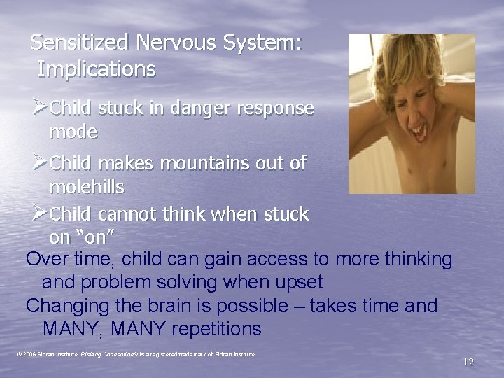 Sensitized Nervous System: Implications ØChild stuck in danger response mode ØChild makes mountains out Sensitized Nervous System: Implications ØChild stuck in danger response mode ØChild makes mountains out