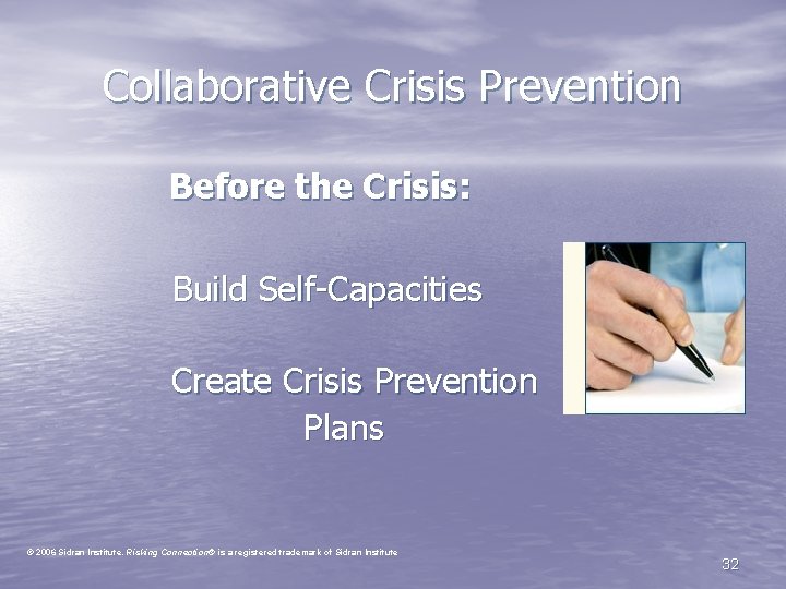 Collaborative Crisis Prevention Before the Crisis: Build Self-Capacities Create Crisis Prevention Plans © 2006