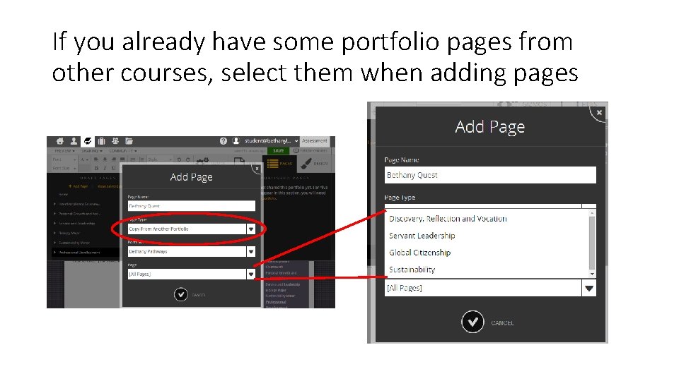 If you already have some portfolio pages from other courses, select them when adding