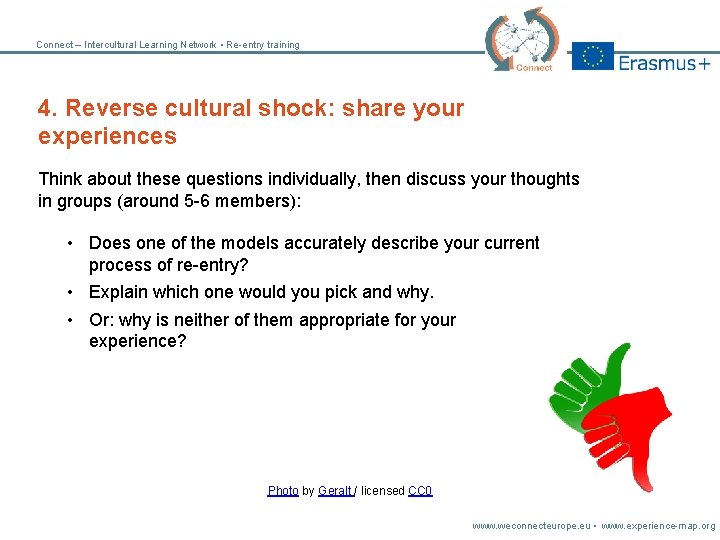 Connect – Intercultural Learning Network • Re-entry training 4. Reverse cultural shock: share your