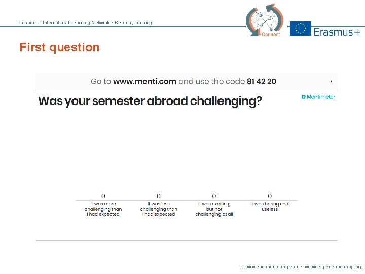 Connect – Intercultural Learning Network • Re-entry training First question www. weconnecteurope. eu •