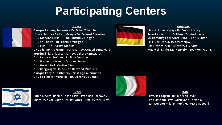 Participating Centers France Clinique Pasteur; Toulouse - Dr. Didier Tchétché Hopital Jacques Cartier; Massy