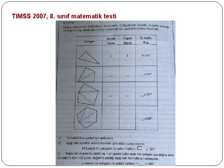 TIMSS 2007, 8. sınıf matematik testi 