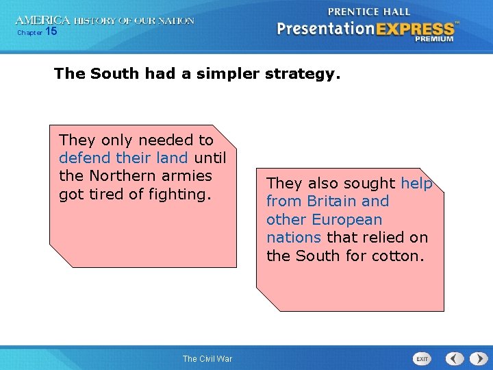 Chapter 15 The South had a simpler strategy. They only needed to defend their