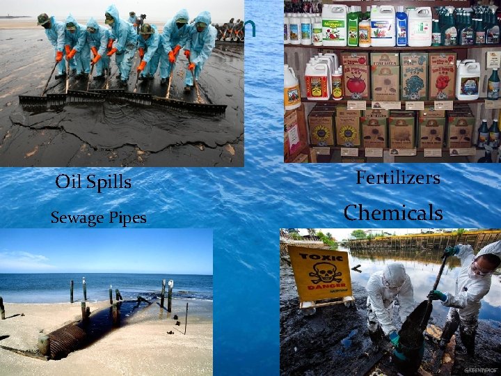Types Of Pollution Oil Spills Sewage Pipes Fertilizers Chemicals 