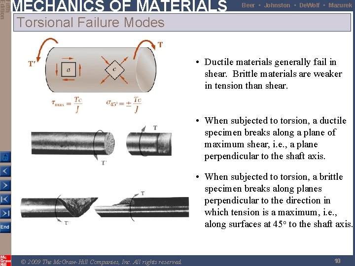 Fifth Edition MECHANICS OF MATERIALS Beer • Johnston • De. Wolf • Mazurek Torsional Fifth Edition MECHANICS OF MATERIALS Beer • Johnston • De. Wolf • Mazurek Torsional