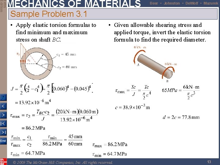 Fifth Edition MECHANICS OF MATERIALS Beer • Johnston • De. Wolf • Mazurek Sample Fifth Edition MECHANICS OF MATERIALS Beer • Johnston • De. Wolf • Mazurek Sample