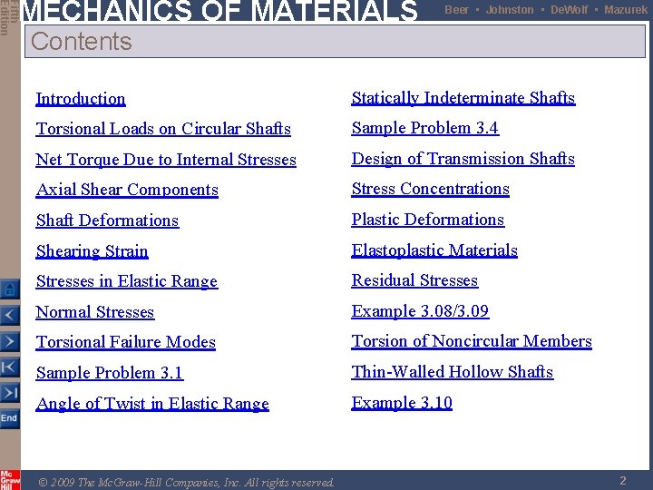 Fifth Edition MECHANICS OF MATERIALS Beer • Johnston • De. Wolf • Mazurek Contents Fifth Edition MECHANICS OF MATERIALS Beer • Johnston • De. Wolf • Mazurek Contents