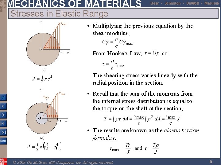 Fifth Edition MECHANICS OF MATERIALS Beer • Johnston • De. Wolf • Mazurek Stresses Fifth Edition MECHANICS OF MATERIALS Beer • Johnston • De. Wolf • Mazurek Stresses