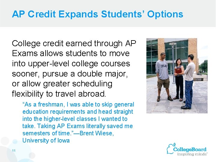 AP Credit Expands Students’ Options College credit earned through AP Exams allows students to