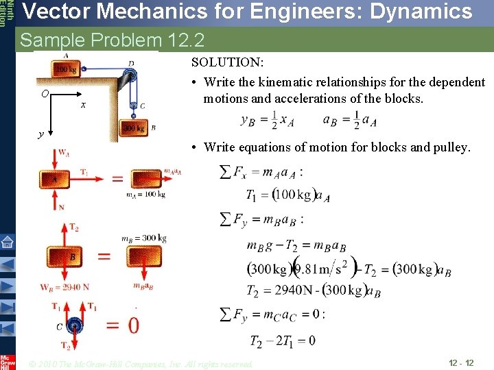 Ninth Edition Vector Mechanics for Engineers: Dynamics Sample Problem 12. 2 O y x