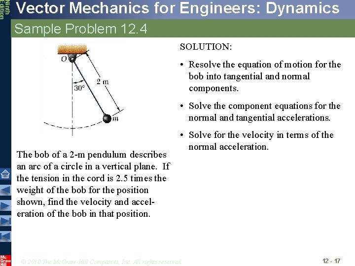 Ninth Edition Vector Mechanics for Engineers: Dynamics Sample Problem 12. 4 SOLUTION: • Resolve