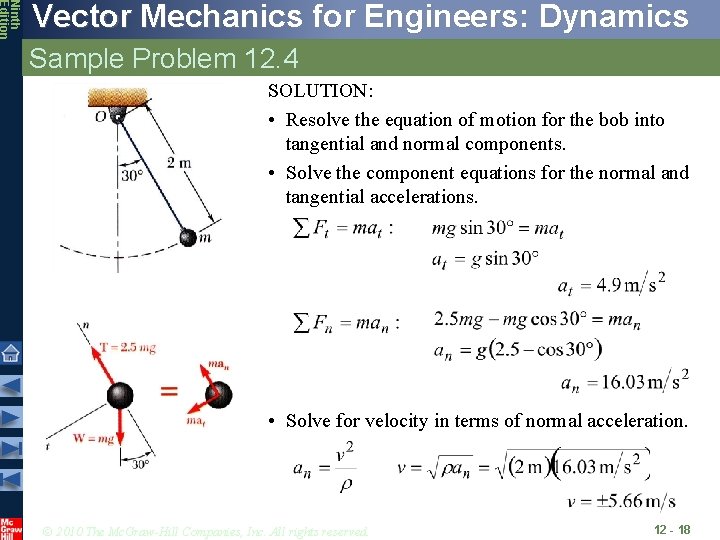 Ninth Edition Vector Mechanics for Engineers: Dynamics Sample Problem 12. 4 SOLUTION: • Resolve