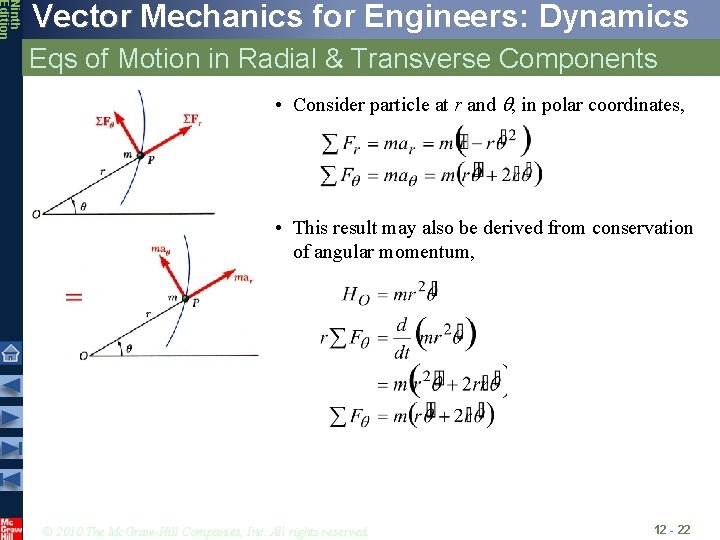 Ninth Edition Vector Mechanics for Engineers: Dynamics Eqs of Motion in Radial & Transverse